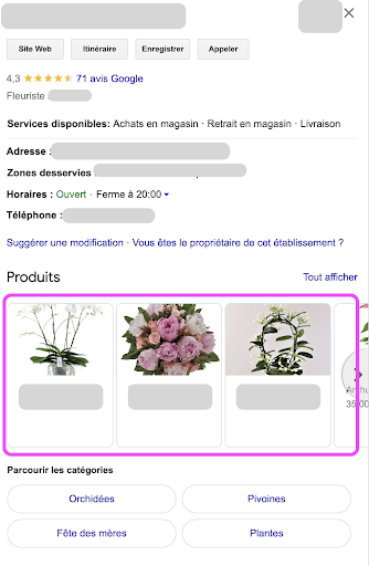 Google Produits fleurs