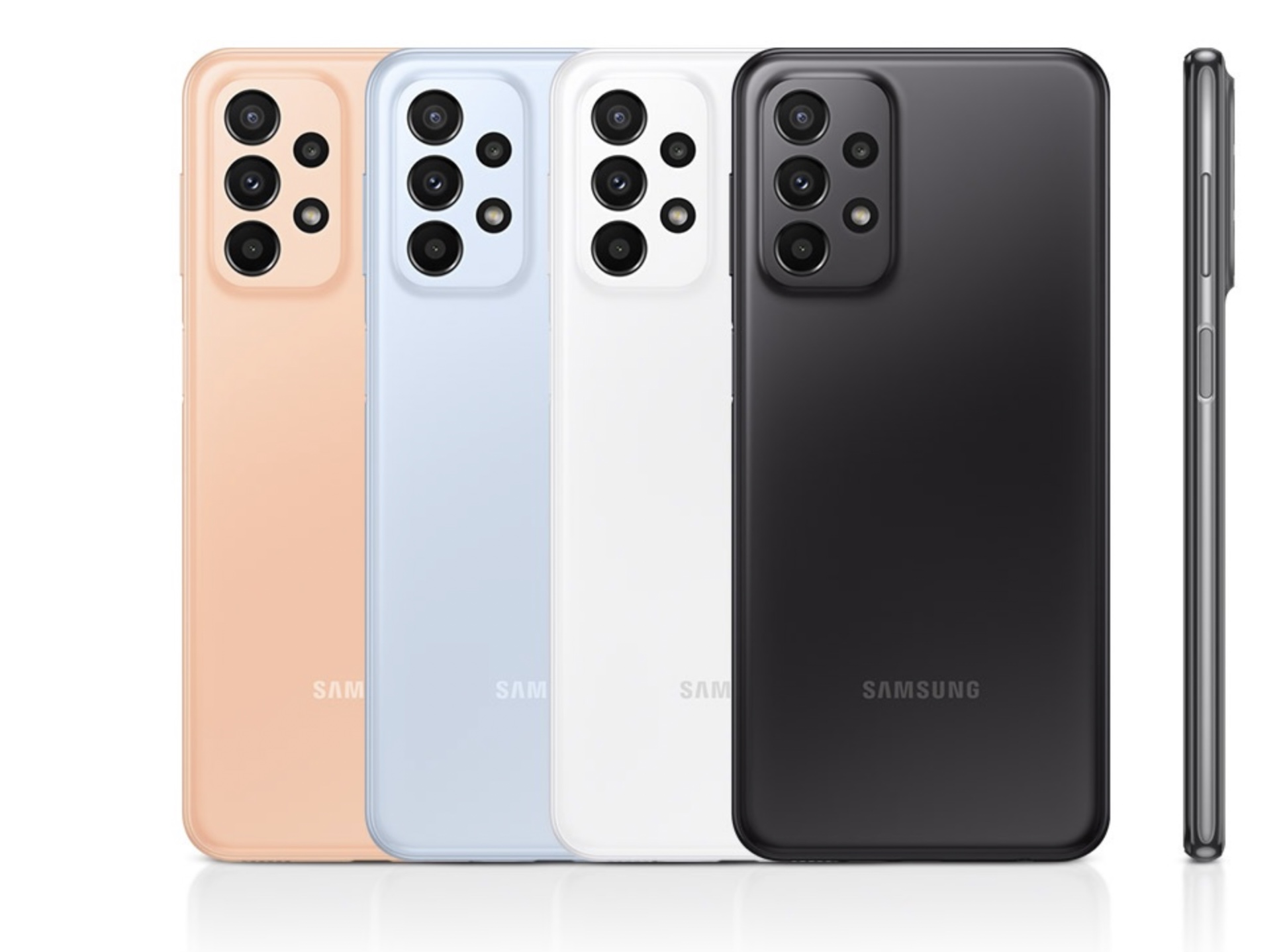 Les coloris disponibles à l'arrière du Galaxy A23 de Samsung