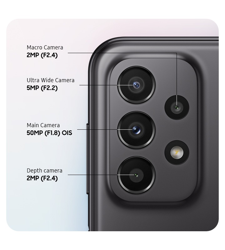 Détail des 4 caméras arrière du Galaxy A23 de Samsung chez VOOmobile
